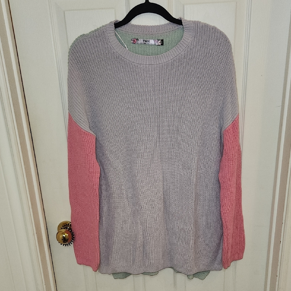 Women's Pink, Liliac And Mint Knit Sweater